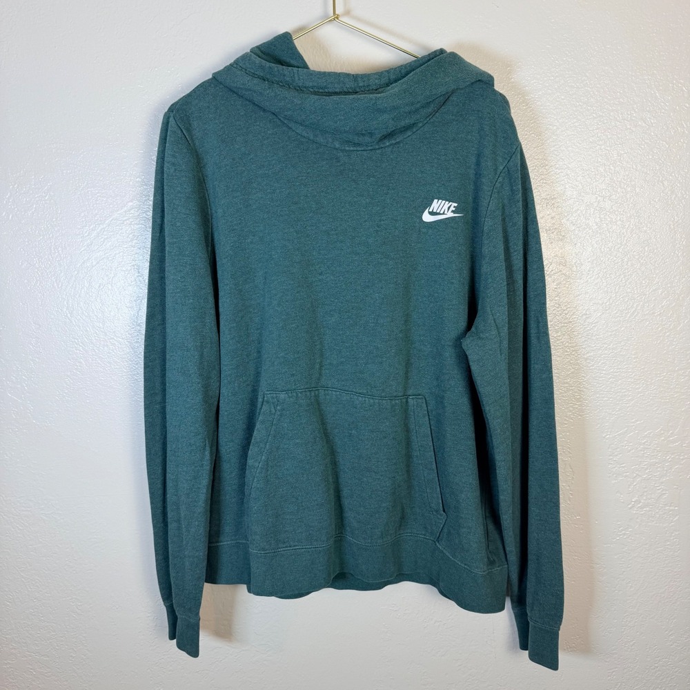 Nike Womens L Sportswear Pullover Hoodie Teal Green Heather Funnel Neck Logo